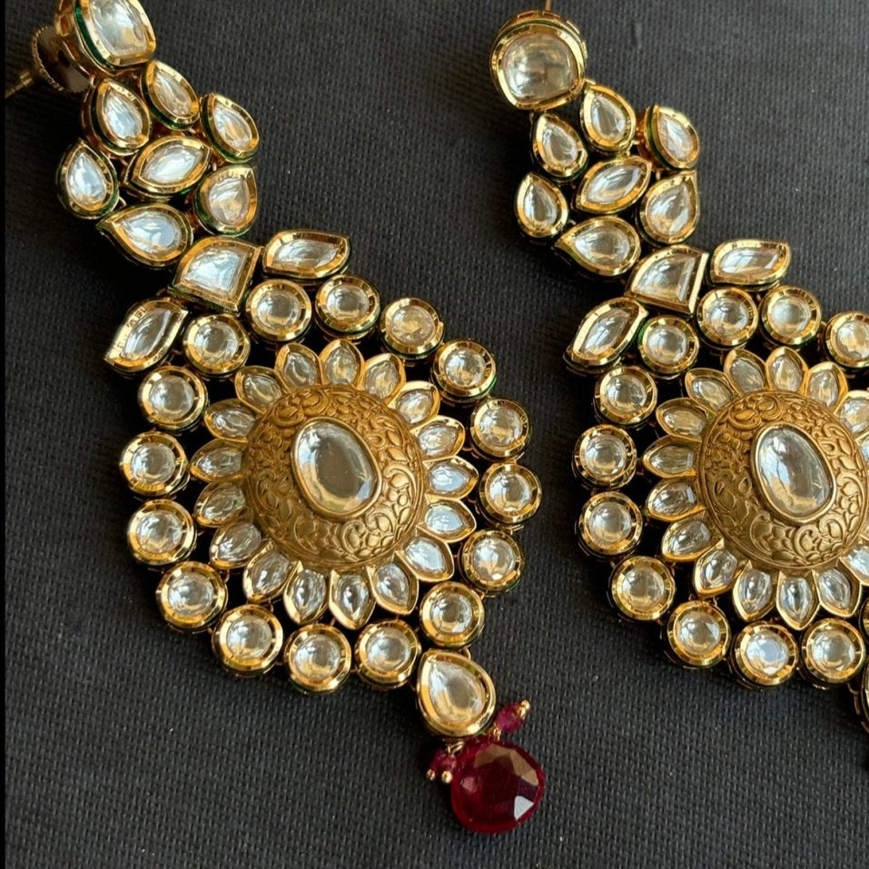 Golden Aura Kundan Statement Earrings - MR Jewels