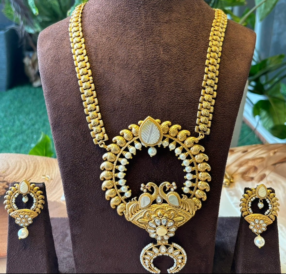 Grand Royal Peacock Micron Gold Plated Haram Necklace Set - MR Jewels