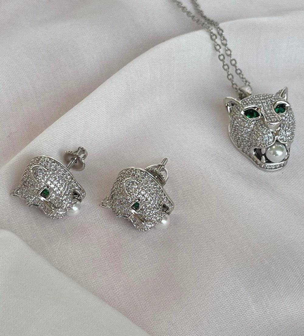 Green Eyed Panther Pendant Set - MR Jewels