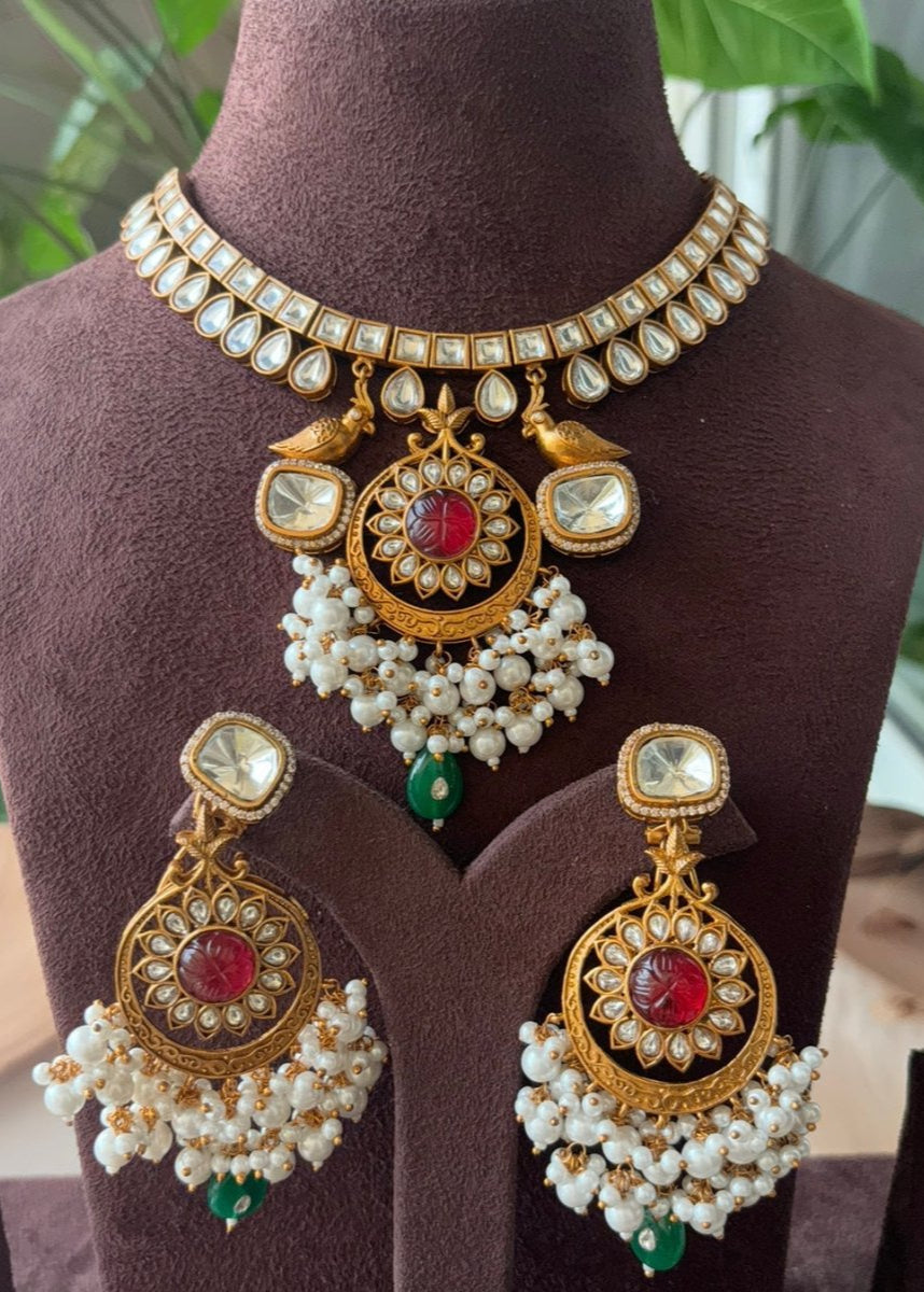 Handcrafted peacock Necklace with pretty earrings - MR Jewels