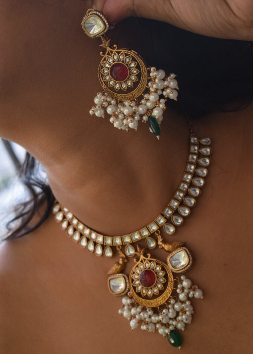 Handcrafted peacock Necklace with pretty earrings - MR Jewels