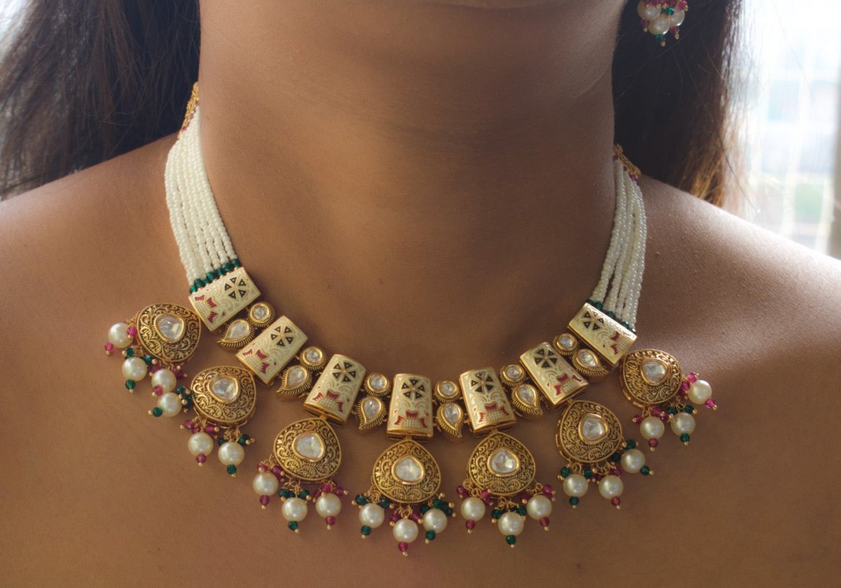 Heritage Elegance Handcrafted Polki Necklace Set - MR Jewels