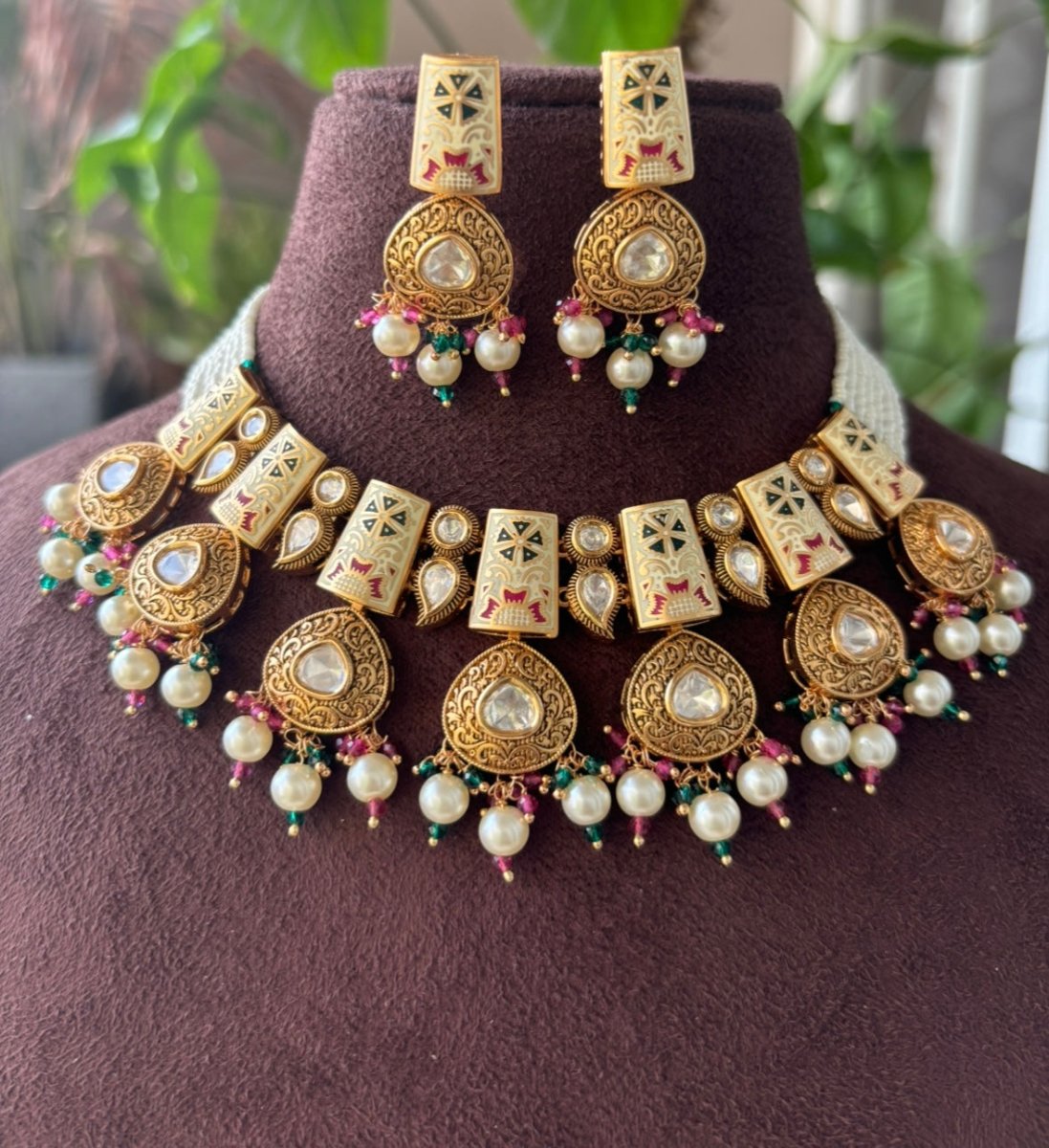 Heritage Elegance Handcrafted Polki Necklace Set - MR Jewels