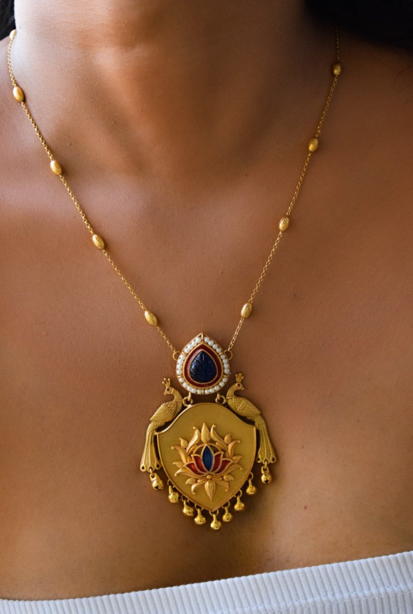 Heritage Enamel Peacock Pendant Necklace Set - MR Jewels