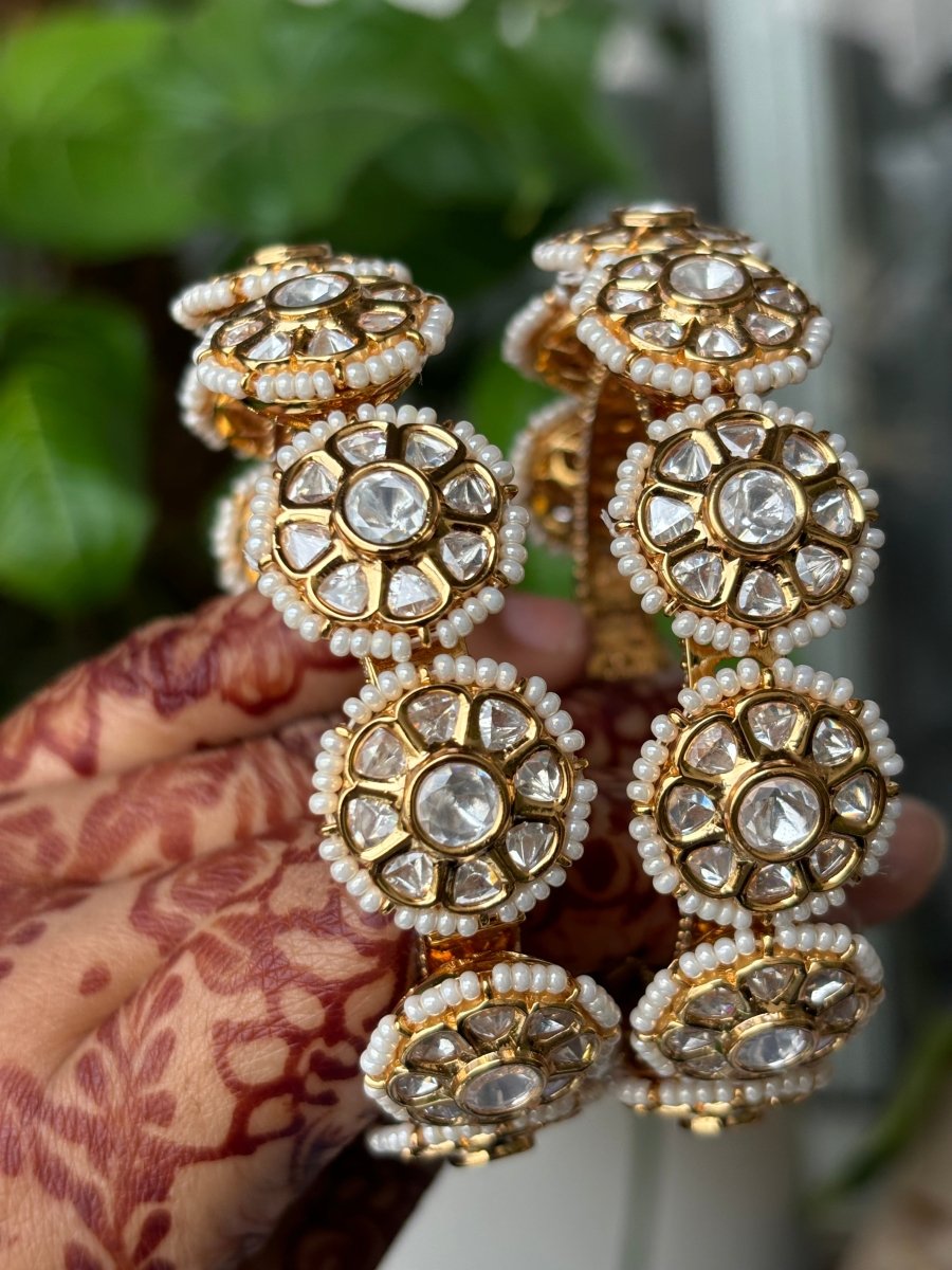 Heritage Gold Pearl Kundan Bangles - MR Jewels