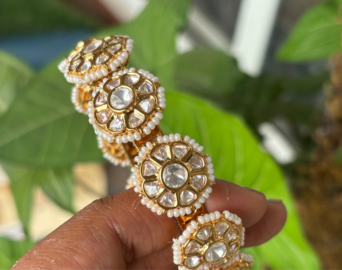 Heritage Gold Pearl Kundan Bangles - MR Jewels