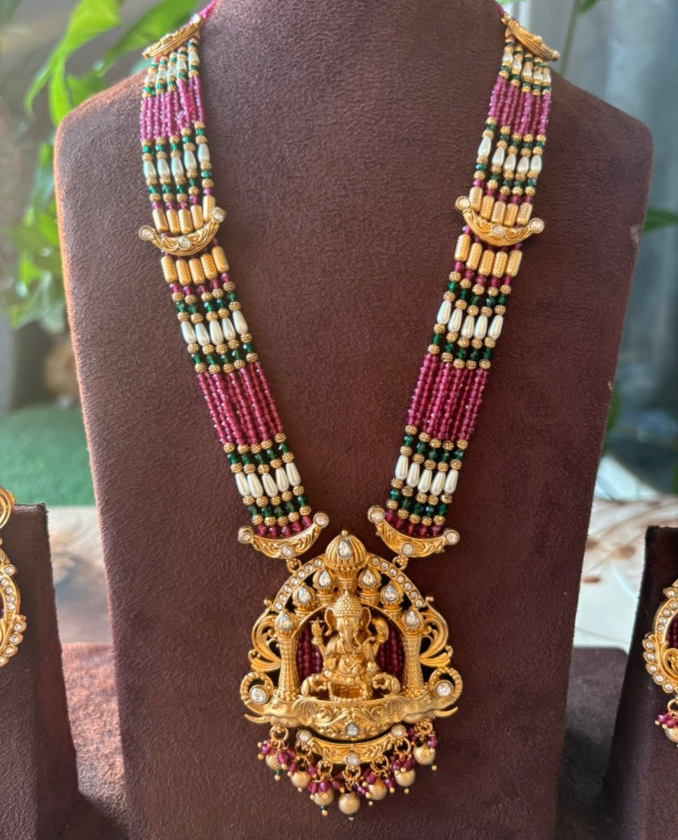 Heritage Ruby Beaded Ganesha Temple Set - MR Jewels