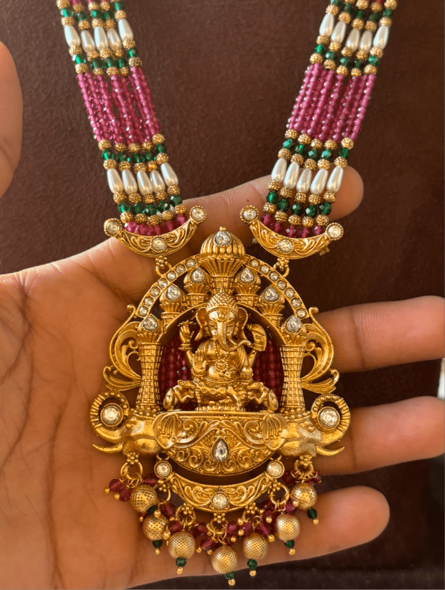 Heritage Ruby Beaded Ganesha Temple Set - MR Jewels