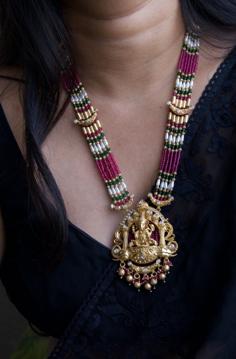 Heritage Ruby Beaded Ganesha Temple Set - MR Jewels