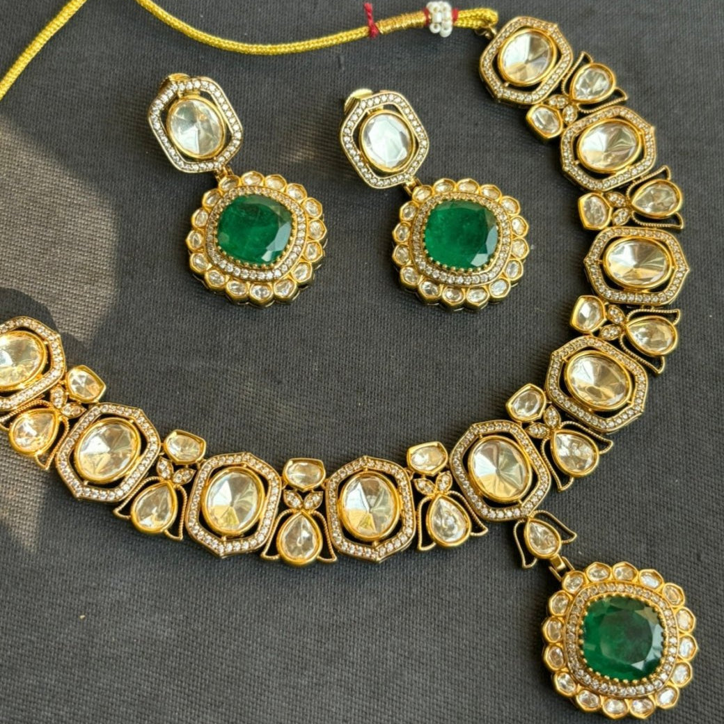 Imperial Splendor Kundan Necklace Set with Emerald - MR Jewels
