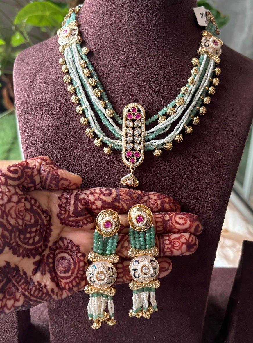 Jadau Kundan Meenakari Multi - Strand Necklace Set - MR Jewels