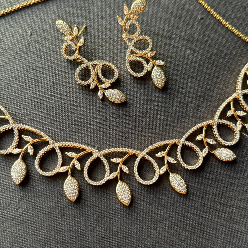 Leafy Elegance Diamond - Cut Necklace Set - MR Jewels