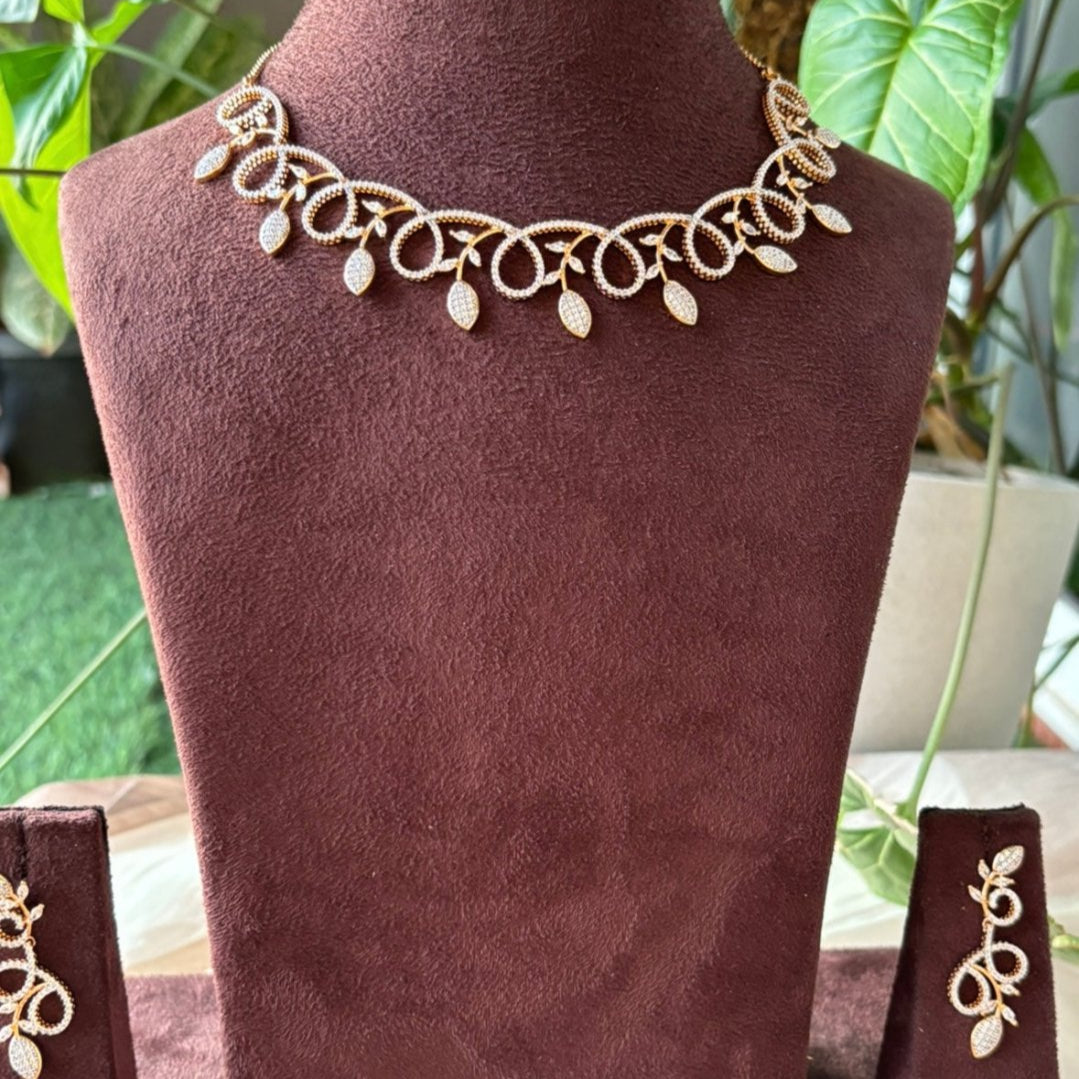 Leafy Elegance Diamond - Cut Necklace Set - MR Jewels