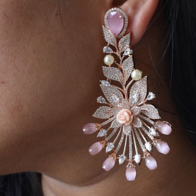 Long beaded Flower Earrings - MR Jewels