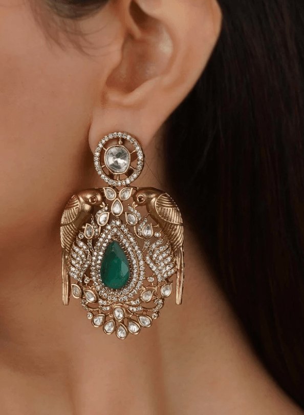 Long Emerald designer Parrot Earrings - MR Jewels