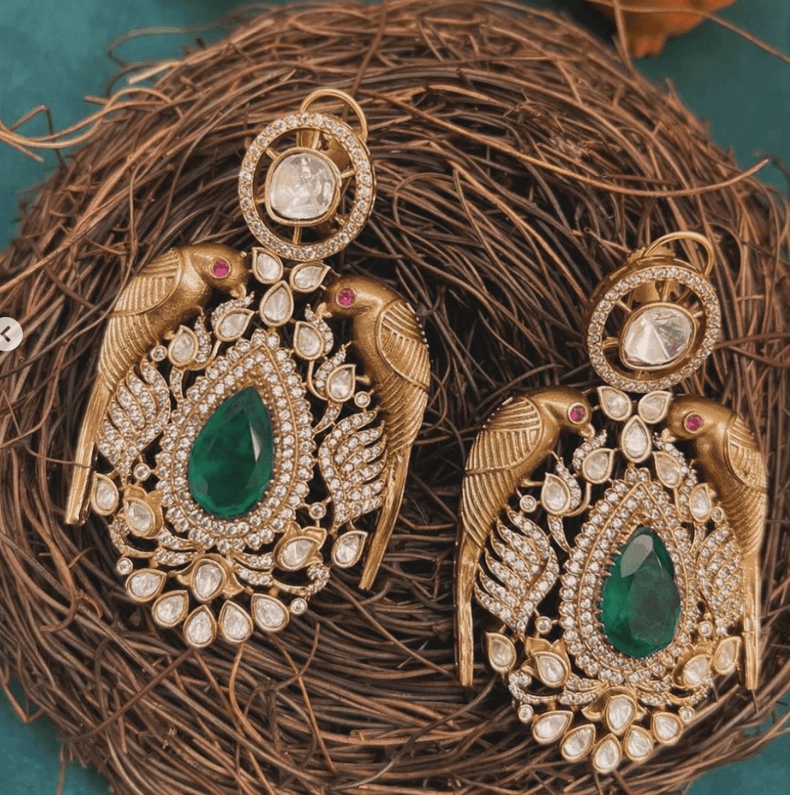 Long Emerald designer Parrot Earrings - MR Jewels