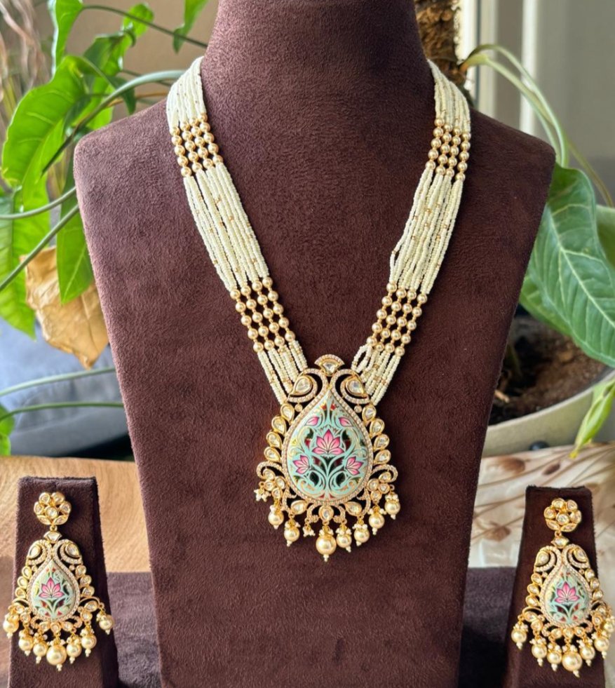 Long Meenakari Enamel Kundan Polki Necklace - Premium Quality - MR Jewels