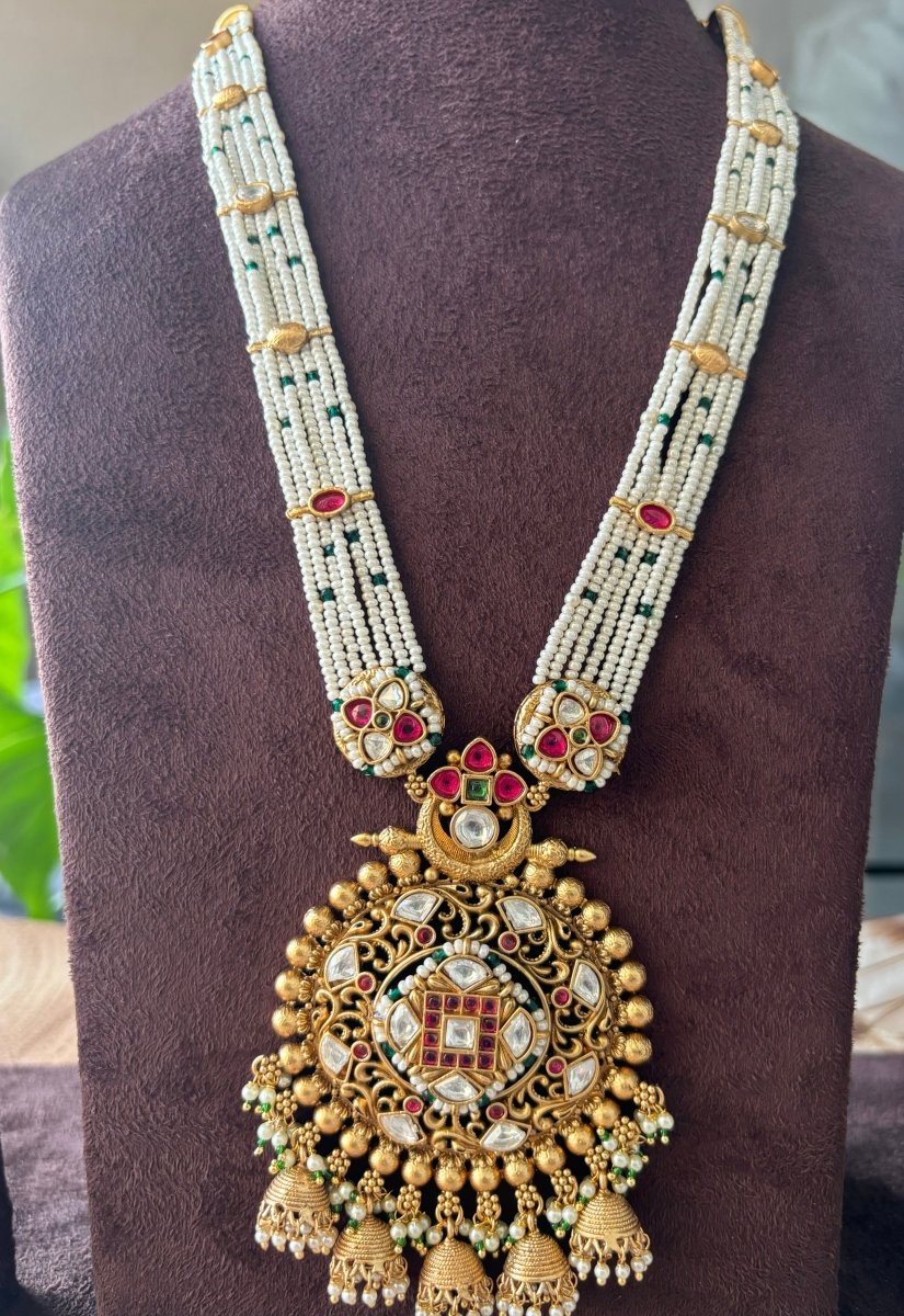 Long Neck Antique Rajwadi Kundan Necklace set - MR Jewels