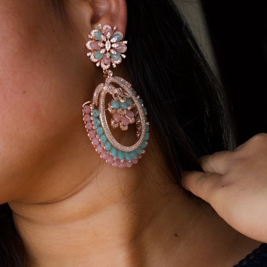 Long Pastel beads Diamond Cocktail Earrings - MR Jewels