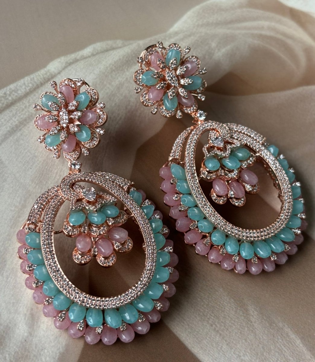 Long Pastel beads Diamond Cocktail Earrings - MR Jewels