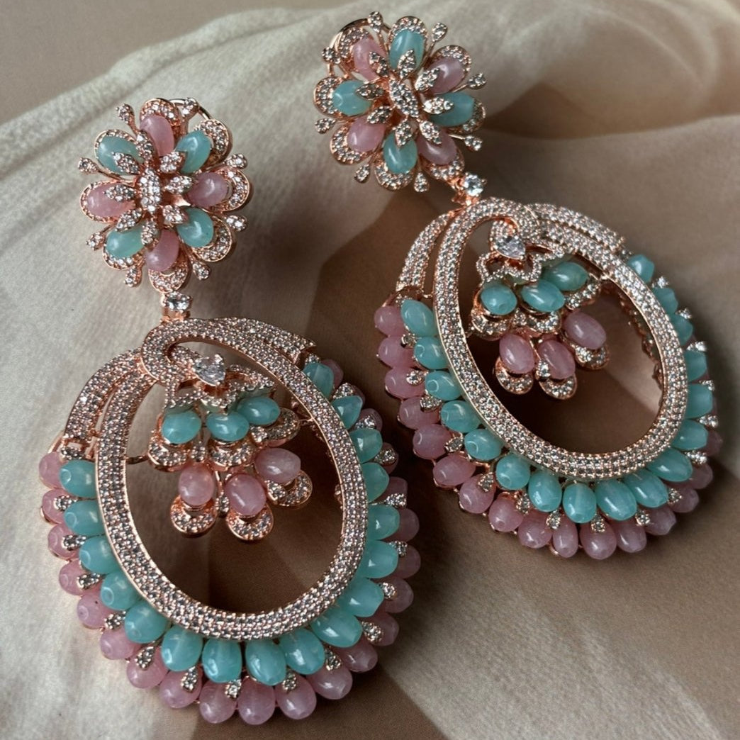 Long Pastel beads Diamond Cocktail Earrings - MR Jewels