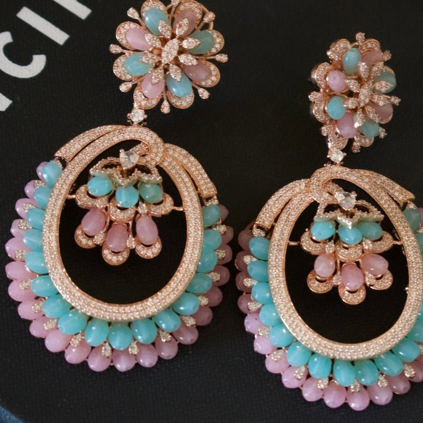 Long Pastel beads Diamond Cocktail Earrings - MR Jewels