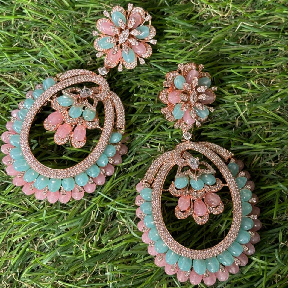 Long Pastel beads Diamond Cocktail Earrings - MR Jewels