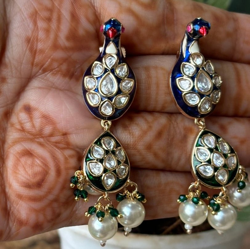 Luxe Enchanted Peacock Kundan Earrings - MR Jewels