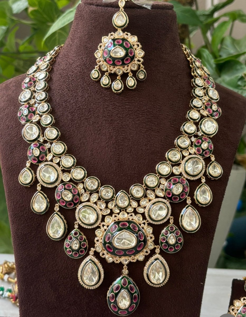 Majestic Bloom Meenakari Jewelry Set with matching maangtikka and earrings - MR Jewels