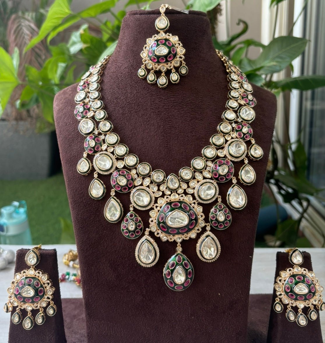 Majestic Bloom Meenakari Jewelry Set with matching maangtikka and earrings - MR Jewels