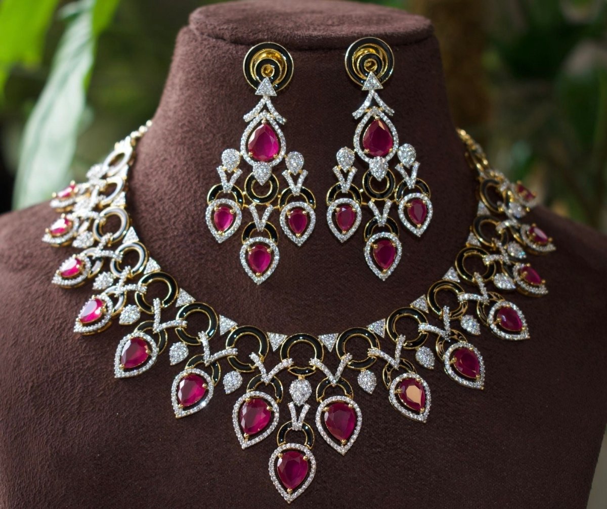 Majestic emerald and ruby Crystal Necklace Set with matching earrings - MR Jewels