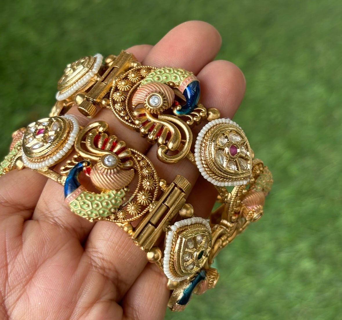 Majestic Enamel Kundan Statement Bangle - 2 - MR Jewels