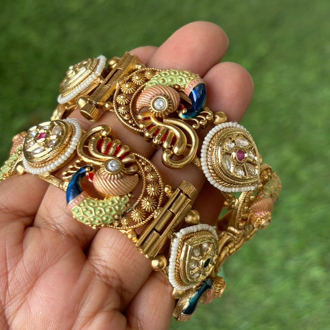 Majestic Enamel Kundan Statement Bangle - 2 - MR Jewels