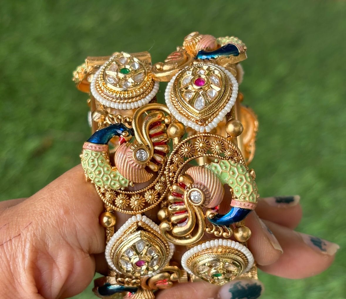 Majestic Enamel Kundan Statement Bangle - 2 - MR Jewels