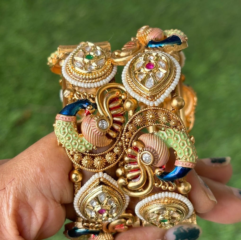 Majestic Enamel Kundan Statement Bangle - 2 - MR Jewels