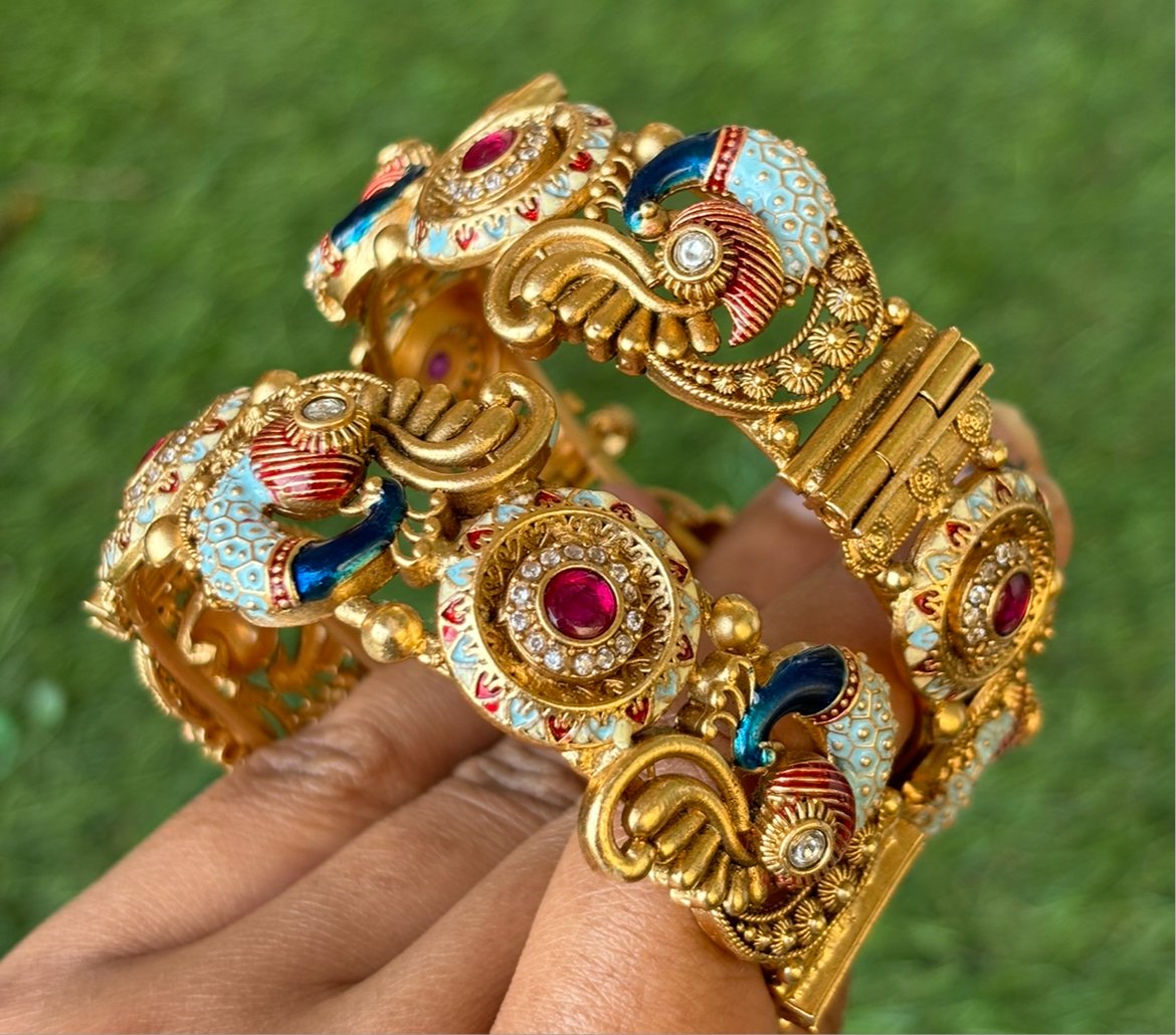 Majestic Enamel Peacock Bangles - 2 - MR Jewels