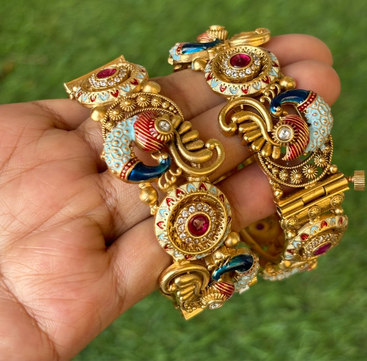 Majestic Enamel Peacock Bangles - 2 - MR Jewels