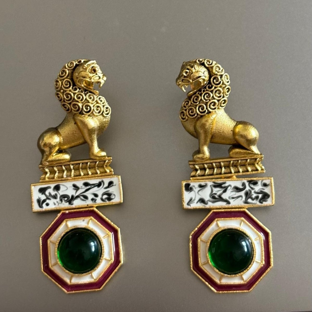 Majestic Lion Sculpted Earrings with Bold Gem Accents - MR Jewels