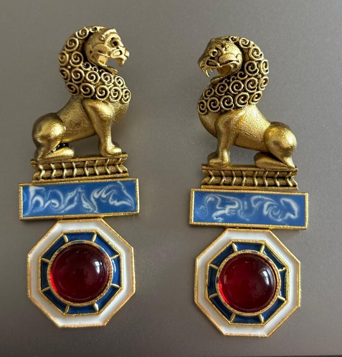 Majestic Lion Sculpted Earrings with Bold Gem Accents - MR Jewels