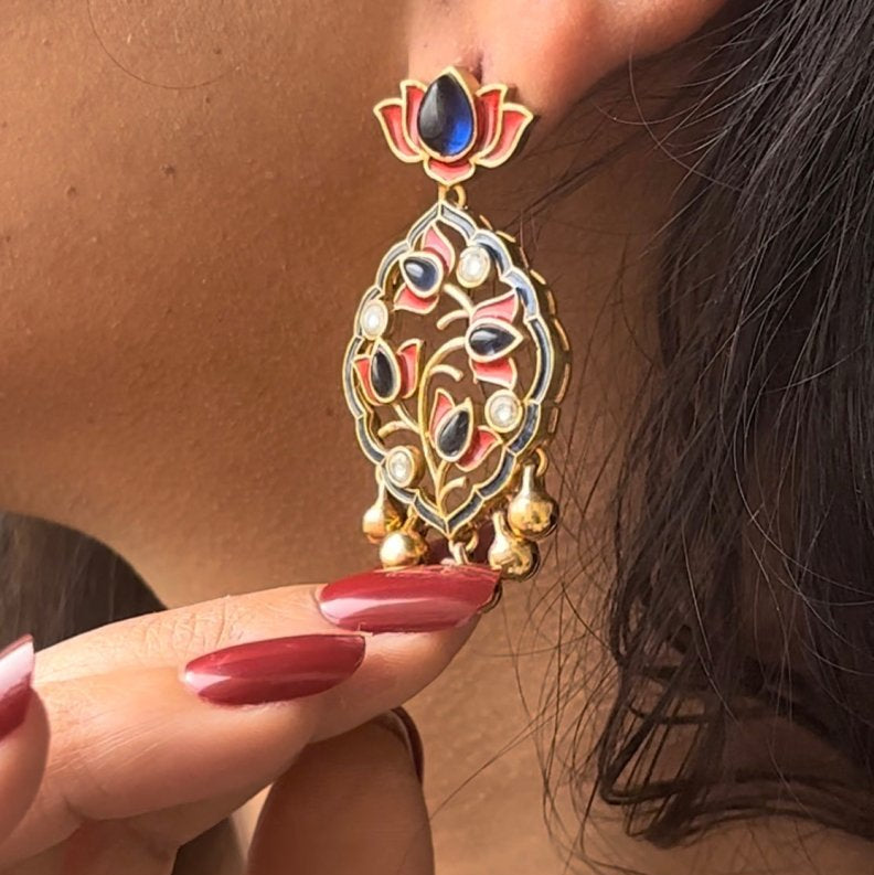 Majestic Lotus Drop handcrafted Earrings - MR Jewels