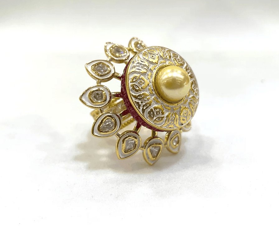 Majestic Pearl Ruby Ring – Timeless Elegance - Free Size - MR Jewels