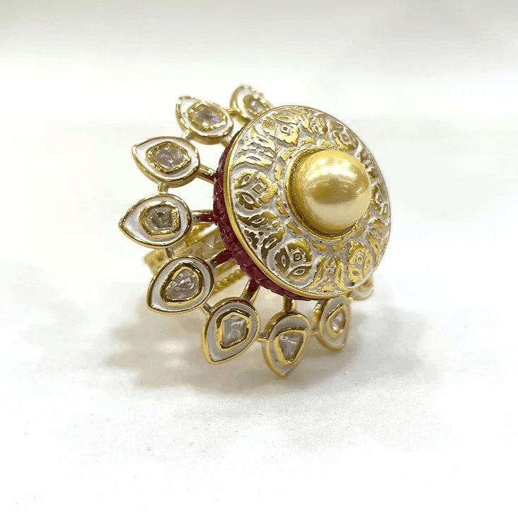 Majestic Pearl Ruby Ring – Timeless Elegance - Free Size - MR Jewels