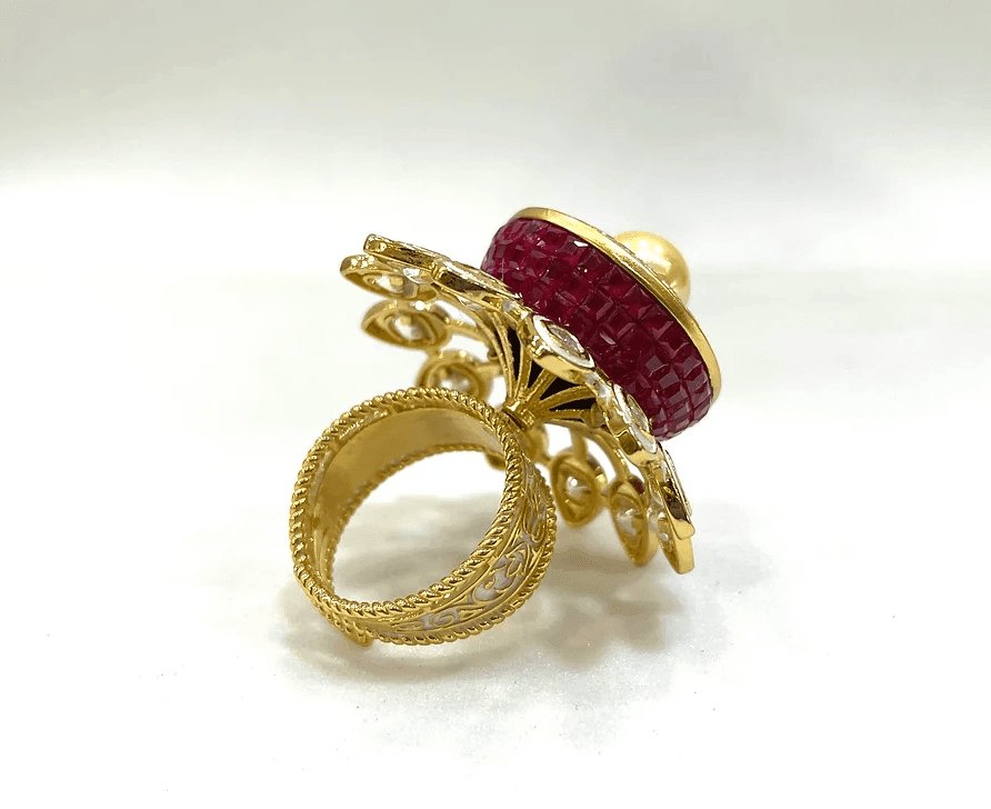 Majestic Pearl Ruby Ring – Timeless Elegance - Free Size - MR Jewels