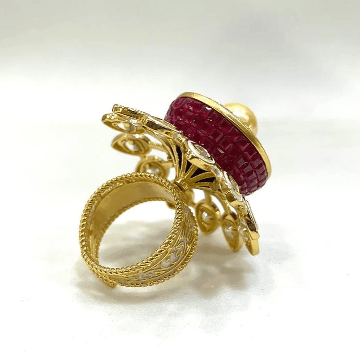 Majestic Pearl Ruby Ring – Timeless Elegance - Free Size - MR Jewels