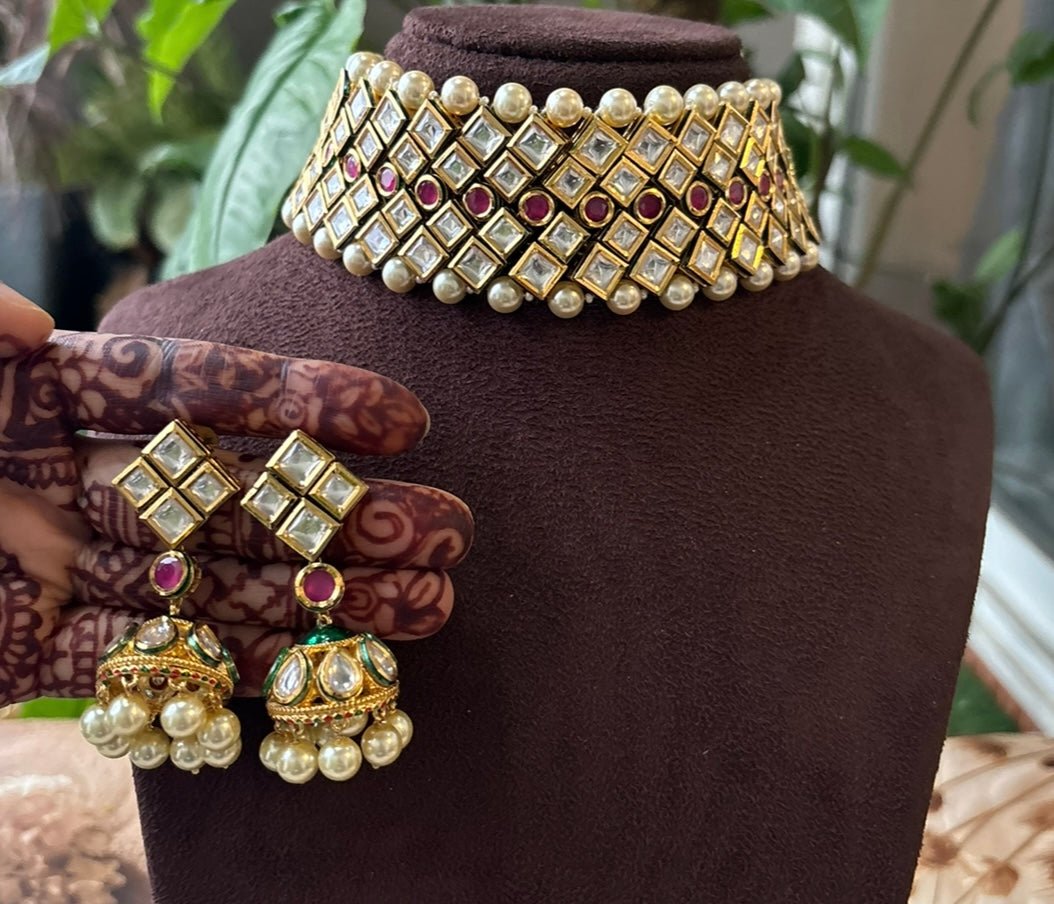 Majestic Ruby Kundan Choker with Jhumka Set - MR Jewels