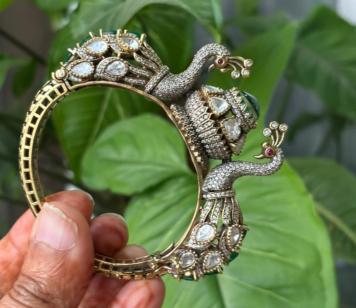 Majestic Twin Peacock Jadau Bangle - MR Jewels