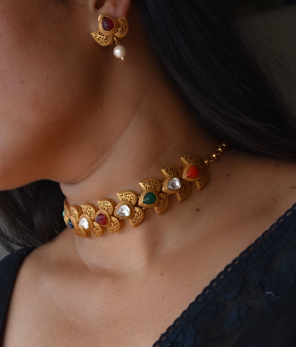 Mehira Multistone Vintage Choker & Headband - MR Jewels