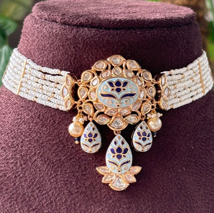 Midnight Bloom Meenakari Enamel Choker Set - MR Jewels