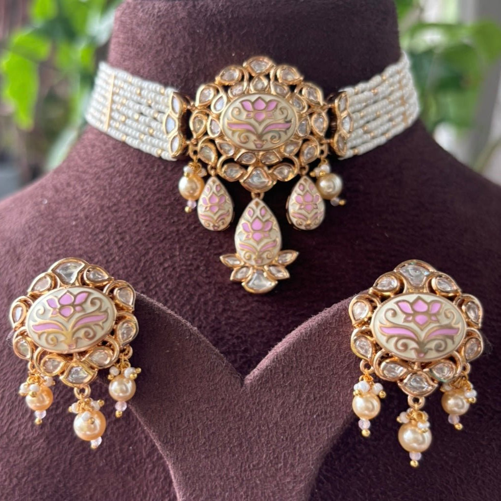 Midnight Bloom Meenakari Enamel Choker Set - MR Jewels