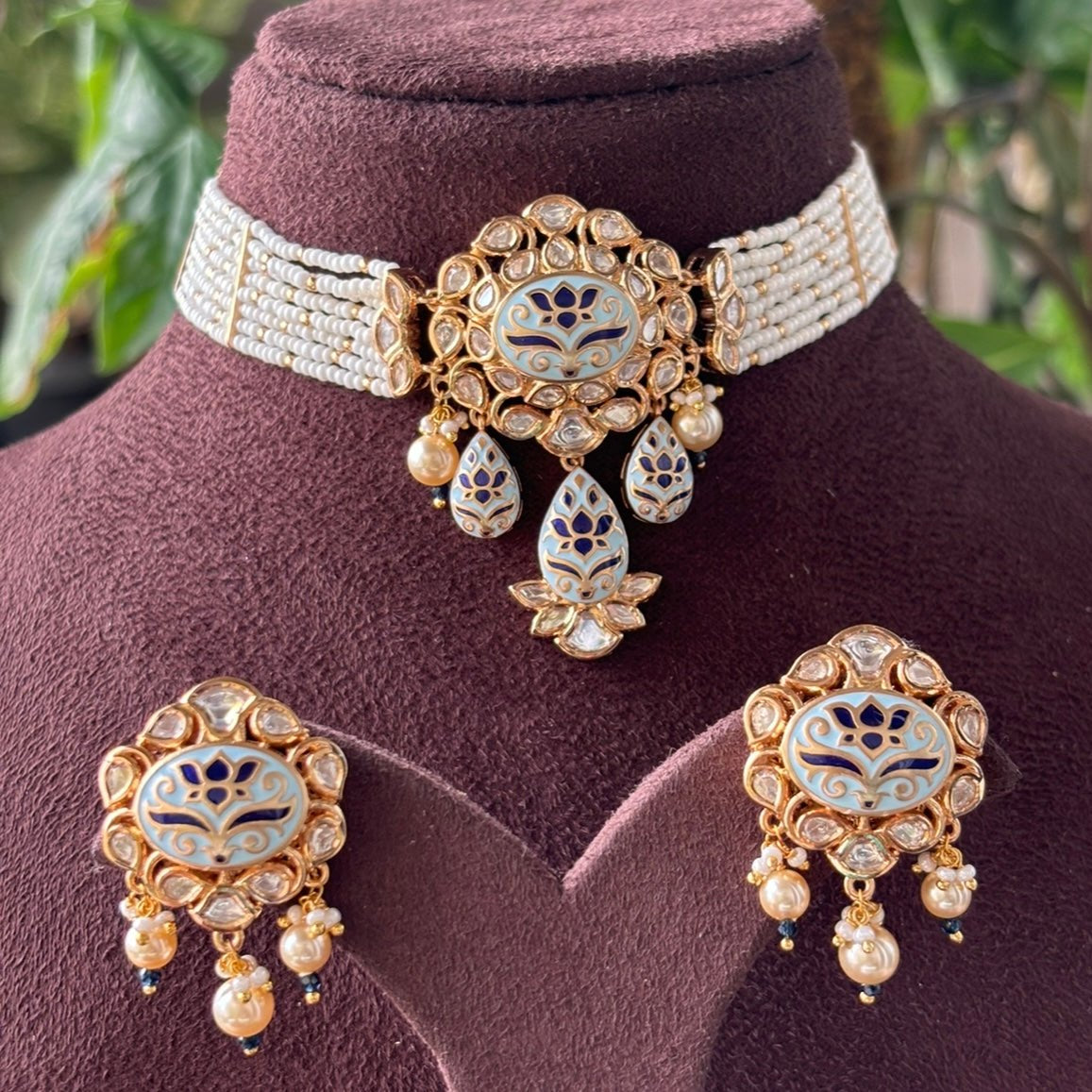 Midnight Bloom Meenakari Enamel Choker Set - MR Jewels